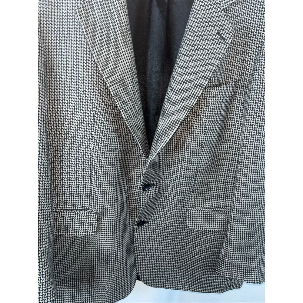 Vintage Brandini Men’s Blazer 100% Pure Wool Brown Houndstooth Plaid Office 43R